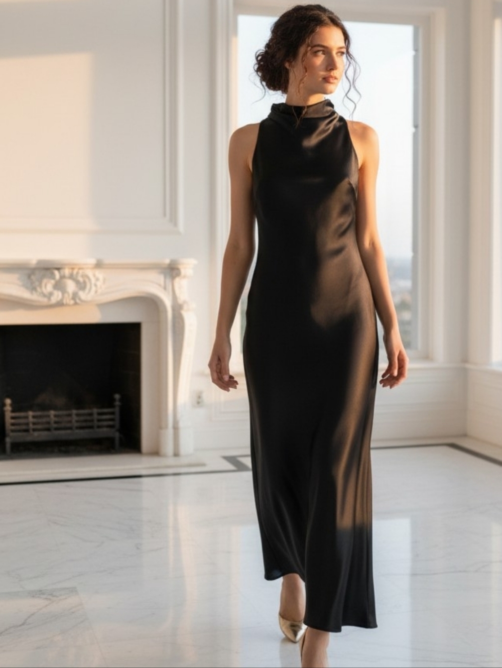 New Zara Delicate Satin Maxi Dress - Black